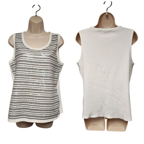 Zenergy By Chicos Tank Top Off White Ribbed w/Silver Sequins Size 2(L-12) - Picture 1 of 5